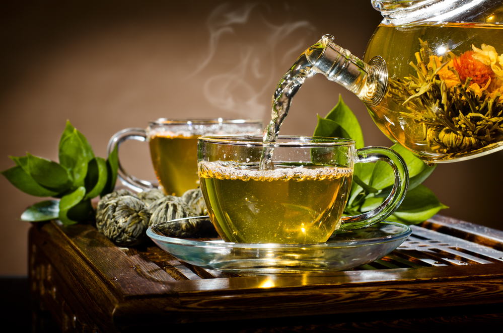 Grüner Tee, Grüntee, Teeservice, Teeblätter